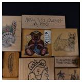 Vintage Assorted Rubber Stamps on Wood Blocks - Get Well Soon, Kiss Me I