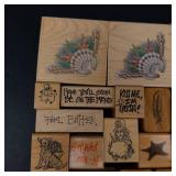 Vintage Assorted Rubber Stamps on Wood Blocks - Get Well Soon, Kiss Me I