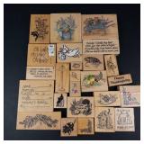 Vintage Assorted Rubber Stamp Blocks on Wood - Floral Bouquets, Nursery & Thanksgiving Designs