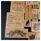 Vintage Assorted Rubber Stamp Blocks on Wood - Floral Bouquets, Nursery & Thanksgiving Designs