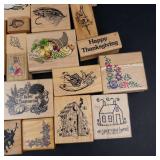 Vintage Assorted Rubber Stamp Blocks on Wood - Floral Bouquets, Nursery & Thanksgiving Designs