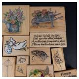Vintage Assorted Rubber Stamp Blocks on Wood - Floral Bouquets, Nursery & Thanksgiving Designs