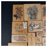 Vintage Assorted Rubber Stamp Blocks on Wood - Floral Bouquets, Nursery & Thanksgiving Designs
