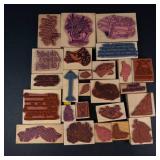 Vintage Assorted Rubber Stamp Blocks on Wood - Floral Bouquets, Nursery & Thanksgiving Designs