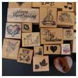 Assorted Valentine Rubber Stamps on Wood Blocks - Hearts, Be Mine, I Love You