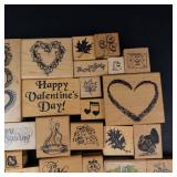 Assorted Valentine Rubber Stamps on Wood Blocks - Hearts, Be Mine, I Love You
