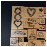 Assorted Valentine Rubber Stamps on Wood Blocks - Hearts, Be Mine, I Love You