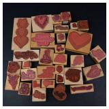 Assorted Valentine Rubber Stamps on Wood Blocks - Hearts, Be Mine, I Love You