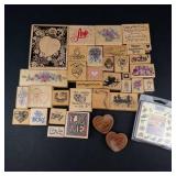 Vintage Wood Block Rubber Stamps - Valentine & Floral Designs (Assorted)