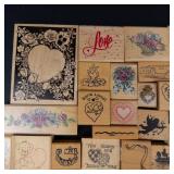 Vintage Wood Block Rubber Stamps - Valentine & Floral Designs (Assorted)
