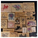 Vintage Wood Block Rubber Stamps - Valentine & Floral Designs (Assorted)