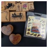 Vintage Wood Block Rubber Stamps - Valentine & Floral Designs (Assorted)
