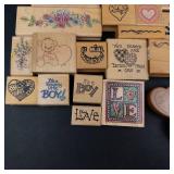 Vintage Wood Block Rubber Stamps - Valentine & Floral Designs (Assorted)