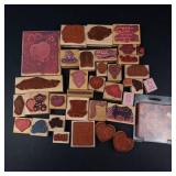 Vintage Wood Block Rubber Stamps - Valentine & Floral Designs (Assorted)