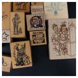 Wood Block Rubber Stamp Lot - Mixed Cartoon Characters & Sentiments