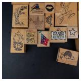 Wood Block Rubber Stamp Lot - Mixed Cartoon Characters & Sentiments