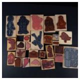 Wood Block Rubber Stamp Lot - Mixed Cartoon Characters & Sentiments