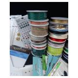 Velcro & Assorted Craft Supplies Lot - Foam Mounting Tape, Ribbon & Paper Embellishments