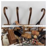 Vintage Assorted Tools & Craft Items - Wooden Hook Rack, & Carving Tools