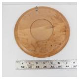 Vintage Folk Art Wood Decor - Patchwork Round Plaque, Carved Figure and metal basket