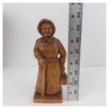 Vintage Folk Art Wood Decor - Patchwork Round Plaque, Carved Figure and metal basket