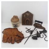 McCormick Platte Valley Jug, Antique Baseball Mitt & Cast Iron Steelyard Scales