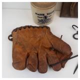 McCormick Platte Valley Jug, Antique Baseball Mitt & Cast Iron Steelyard Scales