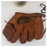 McCormick Platte Valley Jug, Antique Baseball Mitt & Cast Iron Steelyard Scales