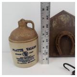McCormick Platte Valley Jug, Antique Baseball Mitt & Cast Iron Steelyard Scales