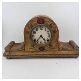 Vintage Hand-Painted Floral Mantel Clock with Exposed Brass Gear Movement-Not Tested