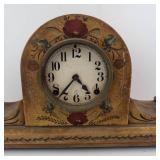 Vintage Hand-Painted Floral Mantel Clock with Exposed Brass Gear Movement-Not Tested