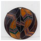 Vintage Circular Stained Glass Panel - Geometric Leaded Glass Hanging Artwork