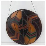 Vintage Circular Stained Glass Panel - Geometric Leaded Glass Hanging Artwork