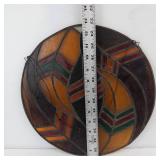 Vintage Circular Stained Glass Panel - Geometric Leaded Glass Hanging Artwork