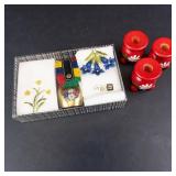 Alba Swiss Gift Set - Brass Cowbell, Embroidered Textiles and Swedish Candle Holders