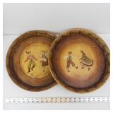 Pair of Vintage Hand-Painted Tin Plates With Dancing Figures - 12-Inch Diameter
