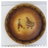 Pair of Vintage Hand-Painted Tin Plates With Dancing Figures - 12-Inch Diameter