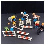 Lot of Vintage Playmobil Assorted Figures & Horses with Fences and Barriers
