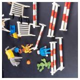 Lot of Vintage Playmobil Assorted Figures & Horses with Fences and Barriers