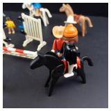 Lot of Vintage Playmobil Assorted Figures & Horses with Fences and Barriers