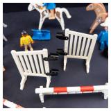 Lot of Vintage Playmobil Assorted Figures & Horses with Fences and Barriers