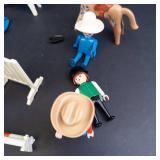 Lot of Vintage Playmobil Assorted Figures & Horses with Fences and Barriers