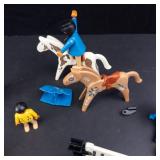 Lot of Vintage Playmobil Assorted Figures & Horses with Fences and Barriers