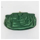 Williams Signed Vintage Green Satin Clutch with Mirror
