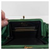 Williams Signed Vintage Green Satin Clutch with Mirror