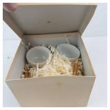 Teapot with Bamboo Wrapped Handle and Matching Teacups in Cardboard Box