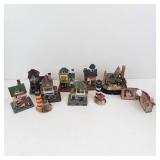 Assorted Hand-Painted Ceramic Village Houses Set - Miniature Town Buildings with Tower & Hotel Sign