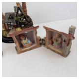Assorted Hand-Painted Ceramic Village Houses Set - Miniature Town Buildings with Tower & Hotel Sign