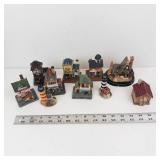 Assorted Hand-Painted Ceramic Village Houses Set - Miniature Town Buildings with Tower & Hotel Sign