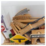 Assorted Wooden Traffic Signs and Track Pieces - Toy Road Set